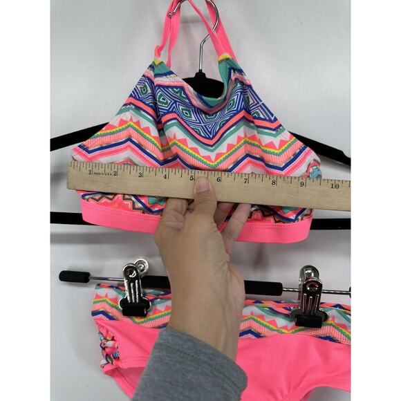 Justice Girls Pink Geometric Print 2pc Bikini Set Bathing‎ Suit Sz 8 NEW No Tags - Picture 4 of 11
